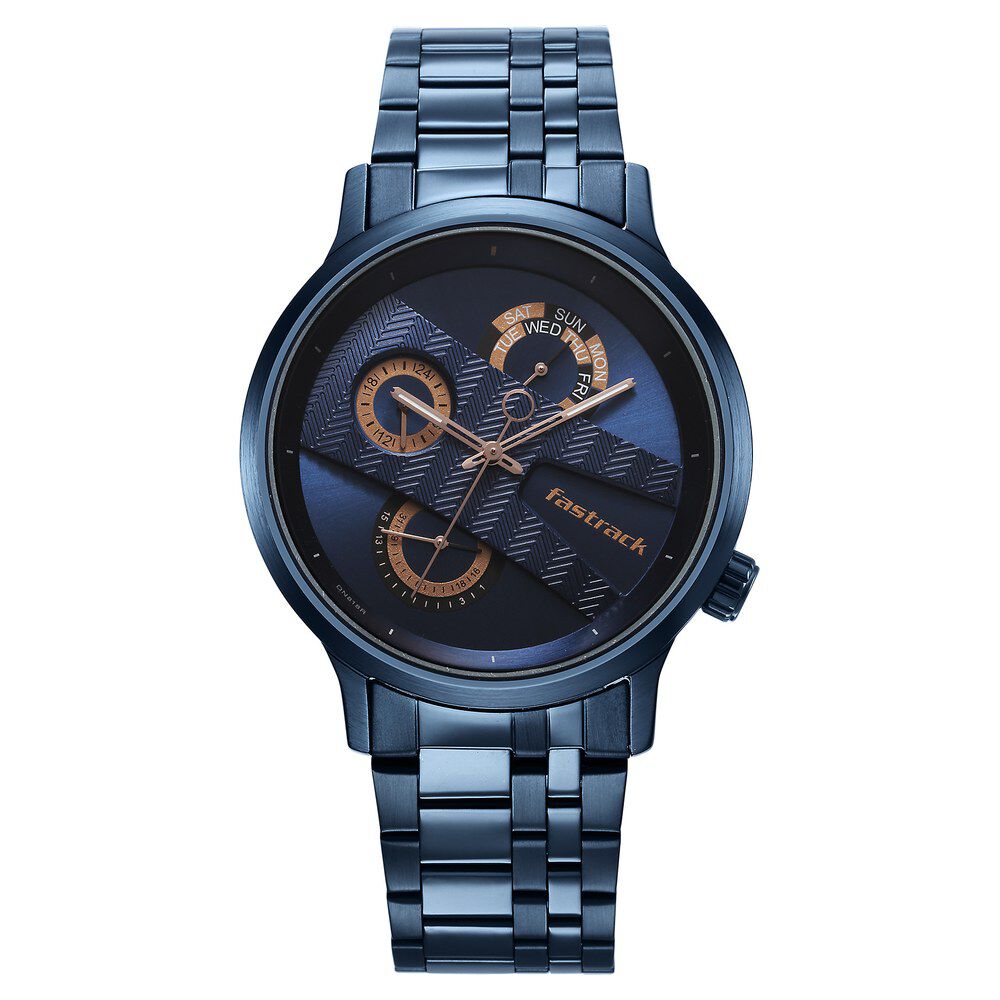 Buy Online Fastrack Exuberant Quartz Multifunction Blue Dial Stainless Steel Strap Watch for Guys ns3301qm02 Titan