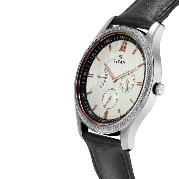 Titan Quartz Multifunction White Dial Leather Strap Watch for Men - image number 1