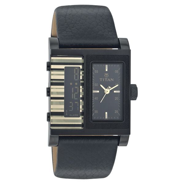 Titan Digital Black Dial Quartz Leather Strap watch for Men - image number 0