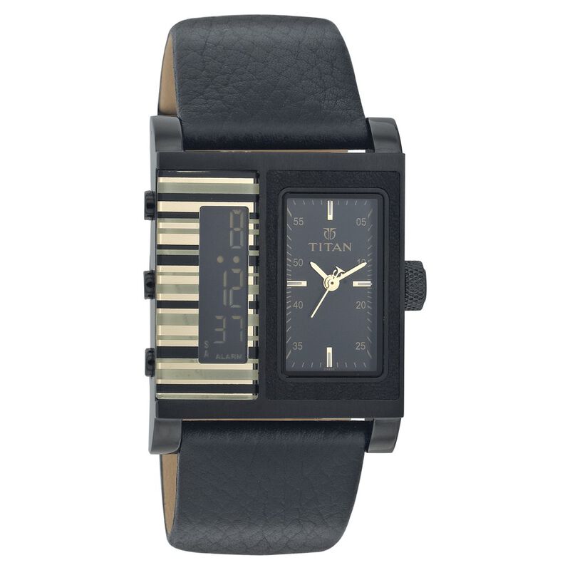 Titan Digital Black Dial Quartz Leather Strap watch for Men
