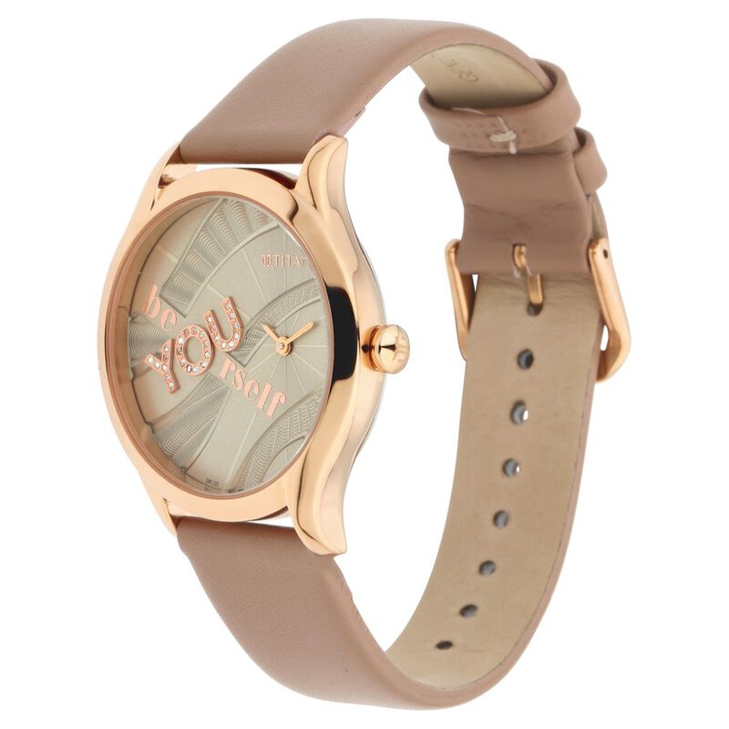 Titan Self Expression Rose Gold Dial Analog Leather Strap Watch for Women - image number 2