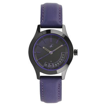 Fastrack All Nighters Quartz Analog Purple Dial Leather Strap Watch for Girls