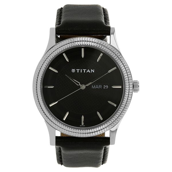 Titan Karishma Black Dial Analog with Day and Date Leather Strap Watch for Men - image number 0