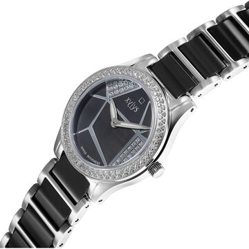 Xylys Shimmer Swiss Analog Steel & Ceramic Mother of Pearl Black Dial Watch for Women