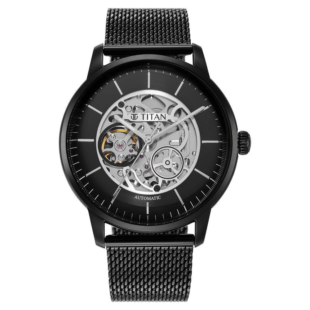 Buy Online Titan Mechanical Black Dial Automatic watch for Men with Stainless Steel Strap ns90110nm01 Titan