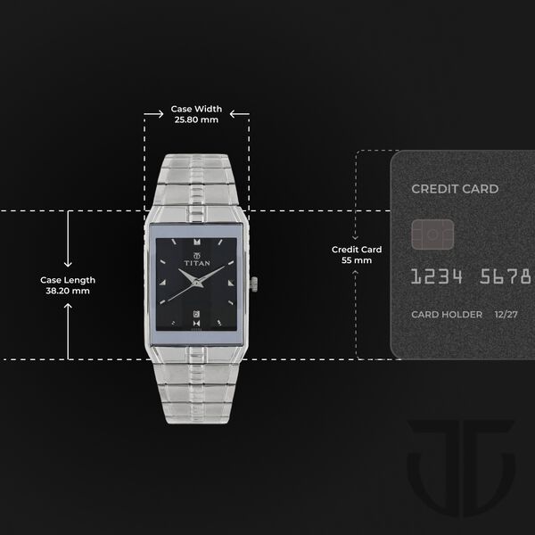 Titan Quartz Analog with Date Black Dial Stainless Steel Strap Watch for Men - image number 2