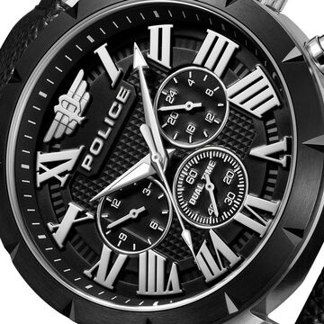 Police Quartz Multifunction Black Dial Black Leather Strap Watch For Men