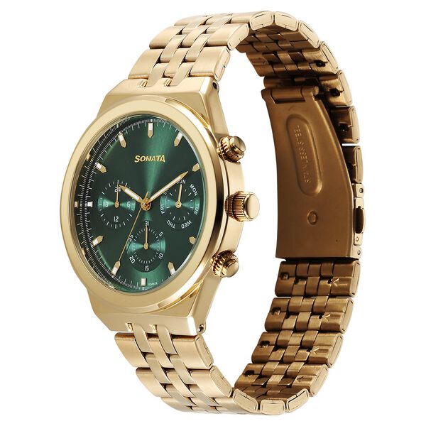 Sonata Eternia Quartz Multifunction Green Dial Metal Strap Watch For Men - image number 1