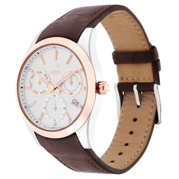 Xylys Swiss Multifunction Brown Leather Strap White Dial Watch For Men - image number 2
