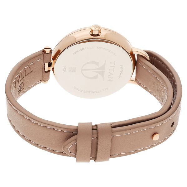 Titan Quartz Multifunction Rose Gold Dial Leather Strap Watch for Women - image number 4