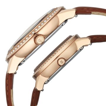 Titan Royal Bandhan Quartz Analog with Day and Date Pink Dial Brown Strap Watch For Couple