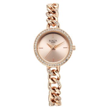 Titan Raga Showstopper Quartz Analog Rose Gold Round Dial Rose Gold Metal Strap Watch For Women