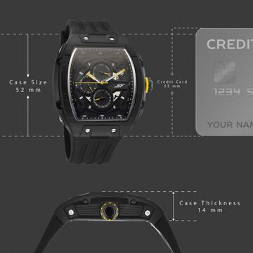 SF Maiden Voyage Sport Watch - Black Dial & Strap - Tonneau Shaped Case with Multifunction movement