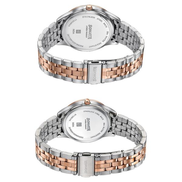 Sonata Jashn Quartz Analog White Dial Two Toned Metal Strap Watch For Couple - image number 6