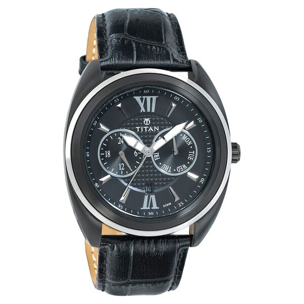 Titan Quartz Analog Black Dial Leather Strap Watch for Men - image number 0