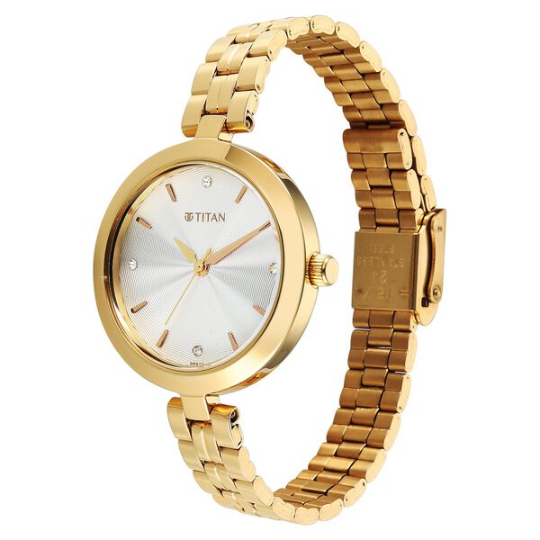 Titan Titan Karishma Quartz Analog Pink Dial Golden Stainless Steel Strap Watch For Women - image number 2