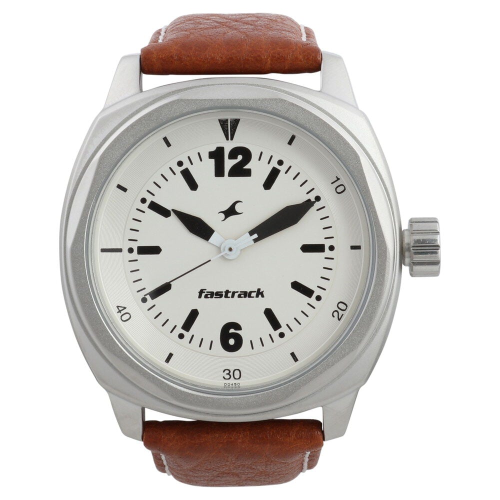 Buy Online Fastrack Quartz Analog White Dial Leather Strap Watch