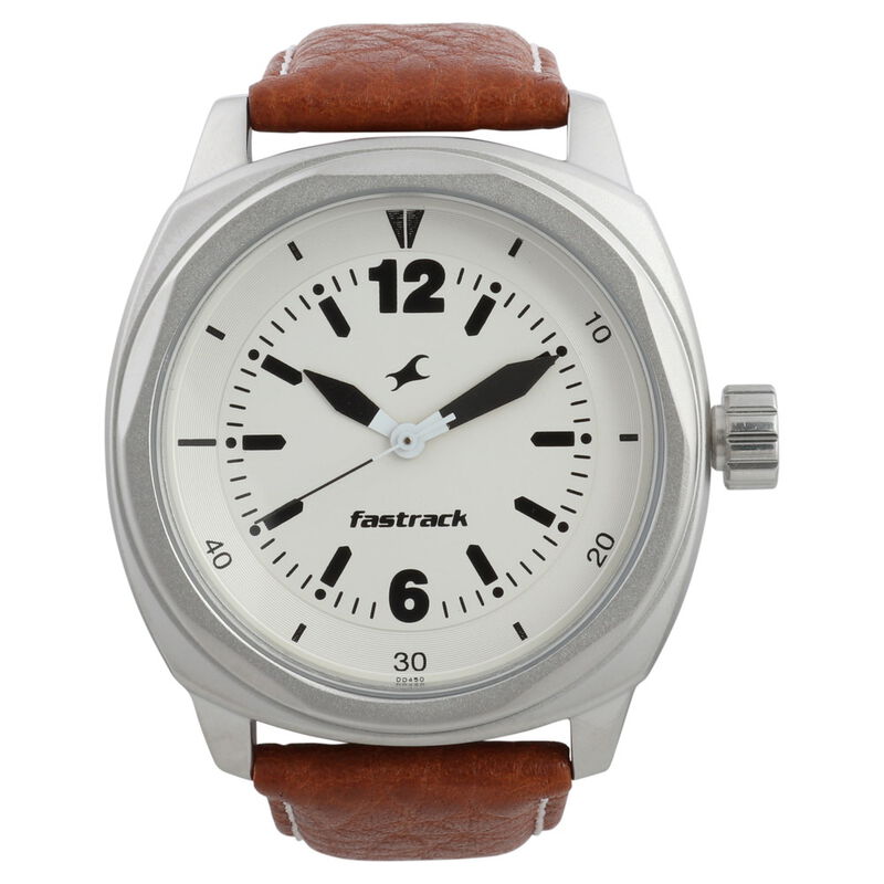 Fastrack Quartz Analog White Dial Leather Strap Watch for Guys