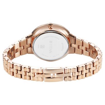Titan Aura Quartz Analog Rose Gold Dial Stainless Steel Strap Watch for Women