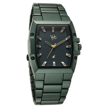 Vyb Pioneer By Fastrack Quartz Analog Green Dial Metal Strap Watch For Guys
