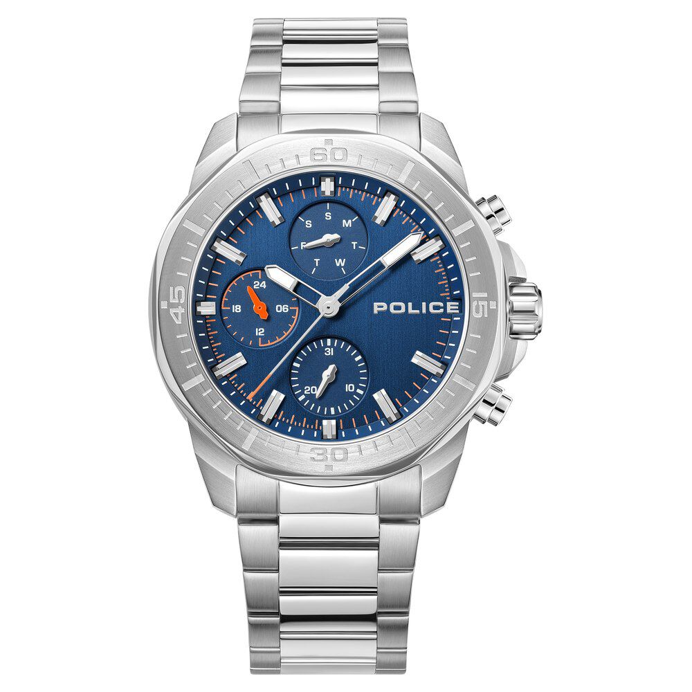 Police Quartz Multifunction Blue Dial Silver Stainless Steel Strap Watch For Men-image-46