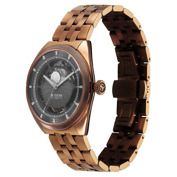 Titan Stellar Cupola Automatic Analog with Sun Moon Phase and Gray Dial IP Bronze Stainless Steel Strap Watch for Men - image number 4