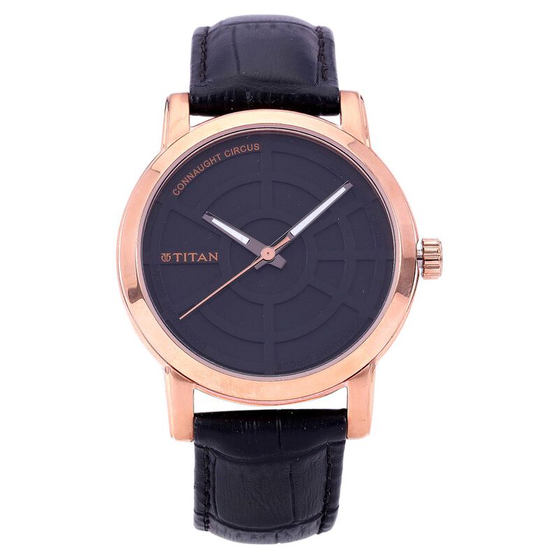 Titan Quartz Analog Black Dial Leather Strap Watch for Men