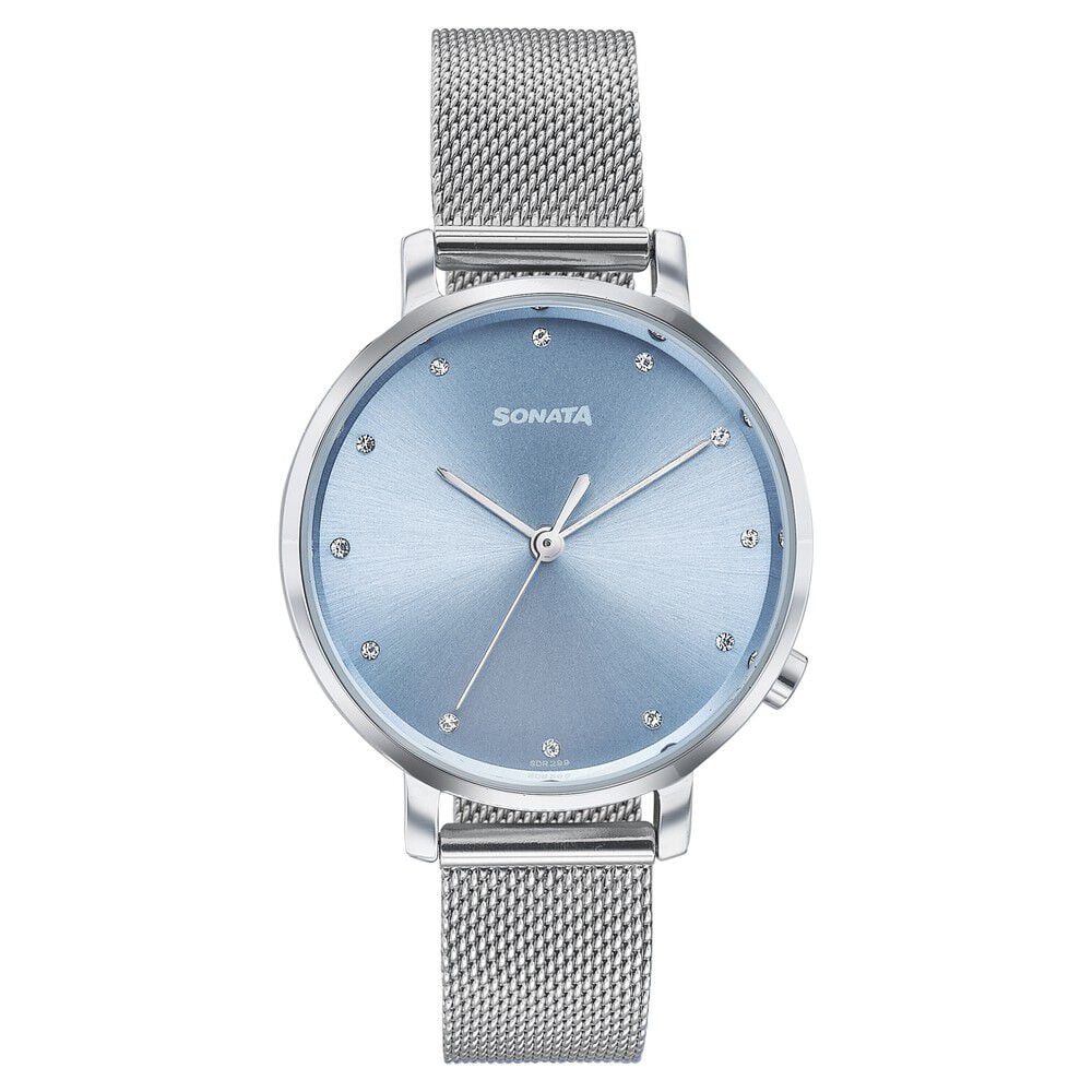Sonata Elegent Essentials Quartz Analog Blue Dial Stainless Steel Strap Watch For Women-picture-24