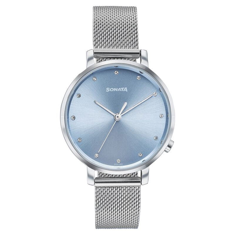 Sonata Elegent Essentials Quartz Analog Blue Dial Stainless Steel Strap Watch For Women