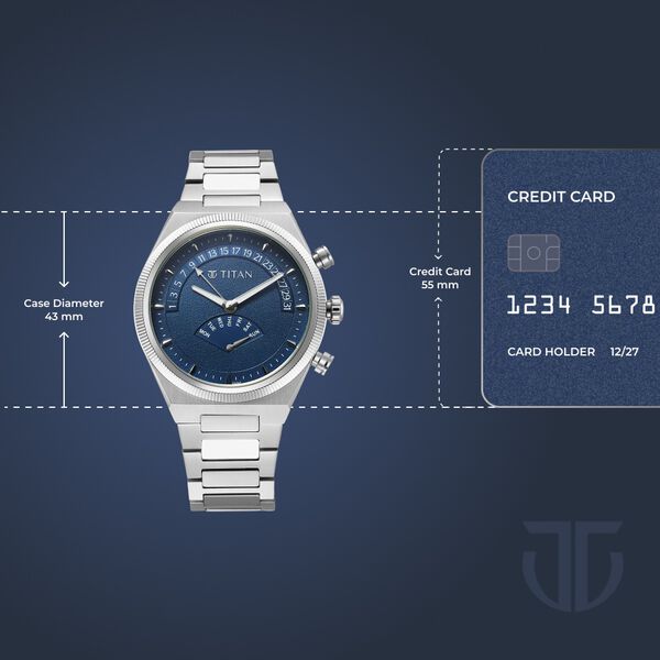 Titan Micromotors Analog with Retrograde Day and Date and Blue Dial Stainless Steel Strap Watch for Men - image number 3
