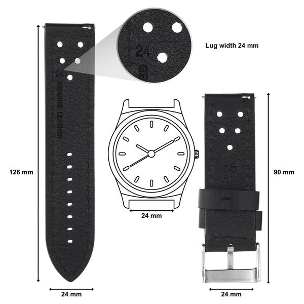 24 mm Black Genuine Leather Straps for Men - image number 1