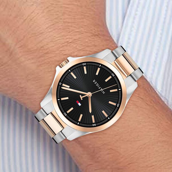 Tommy Hilfiger Quartz Analog Black Dial Two Toned Stainless Steel Strap Watch For Men - image number 3