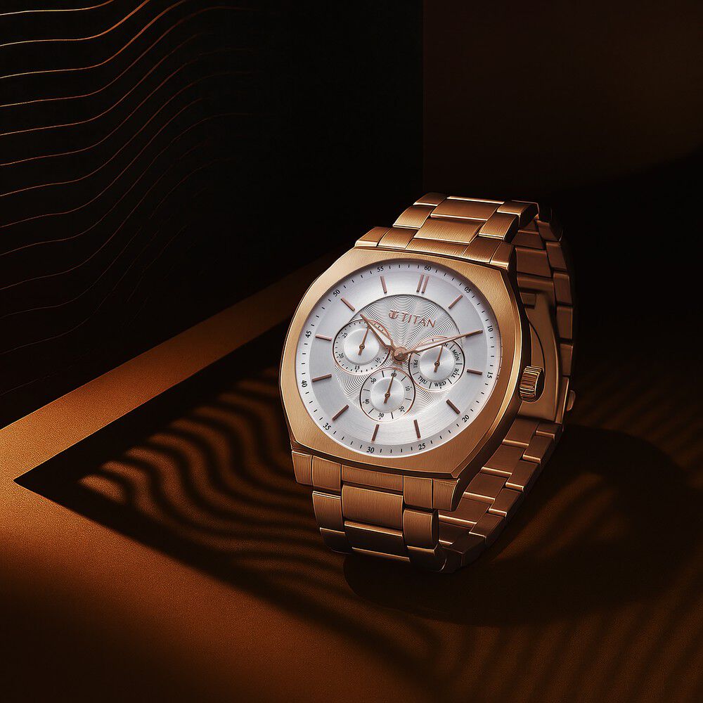Titan Regalia Arc Analog with Day Date Second Subdial and Silver Dial Rose Gold Stainless Steel Strap Watch for Men-picture-16