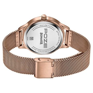 Poze By Sonata Quartz Analog Wine Red Dial Rose Gold Metal Strap Watch For Women