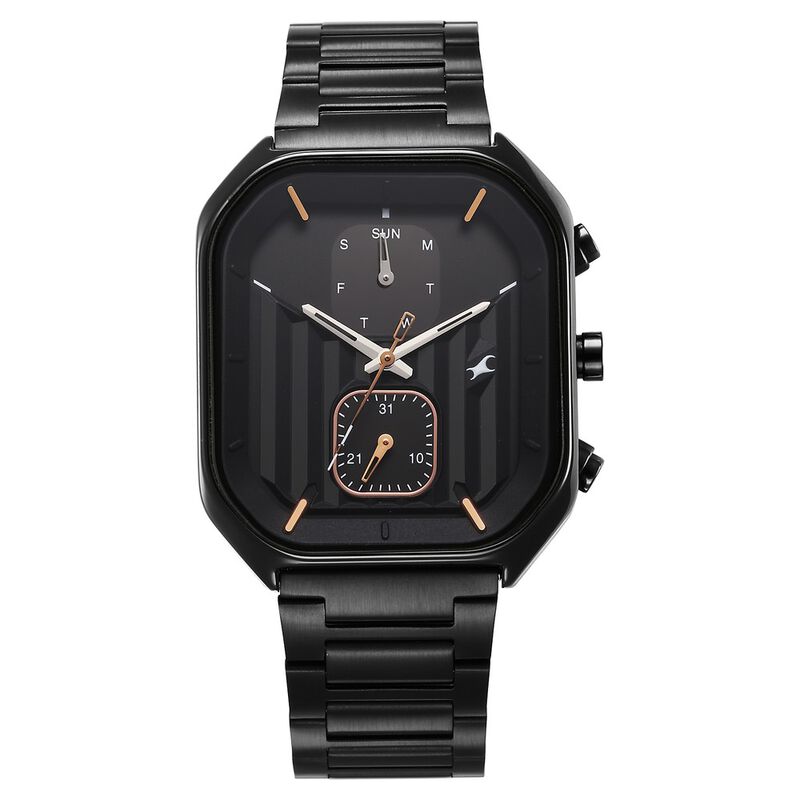 Fastrack Fleek Quartz Multifunction Black Dial Black Stainless Steel Strap Watch for Guys