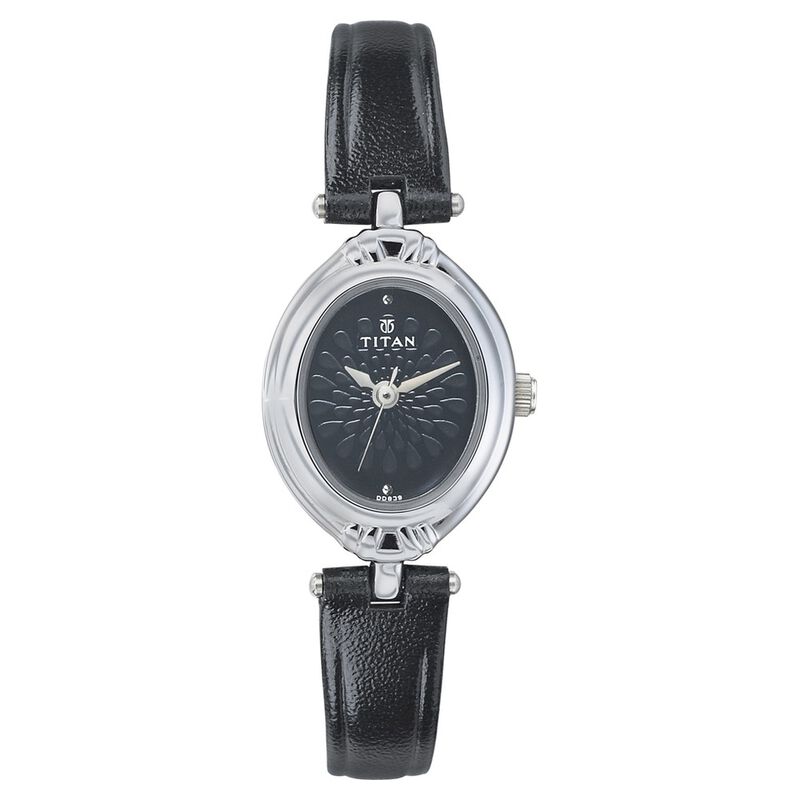 Titan Quartz Analog Black Dial Leather Strap Watch for Women