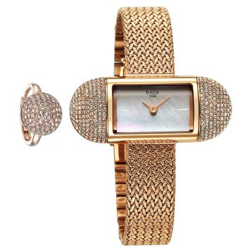 Titan Raga Memoirs Quartz Analog Mother Of Pearl Dial Watch For Women With Rose Gold Metal Strap