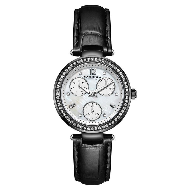 Kenneth Cole Quartz Multifunction Mother of Pearl Dial Leather Strap Watch for Women