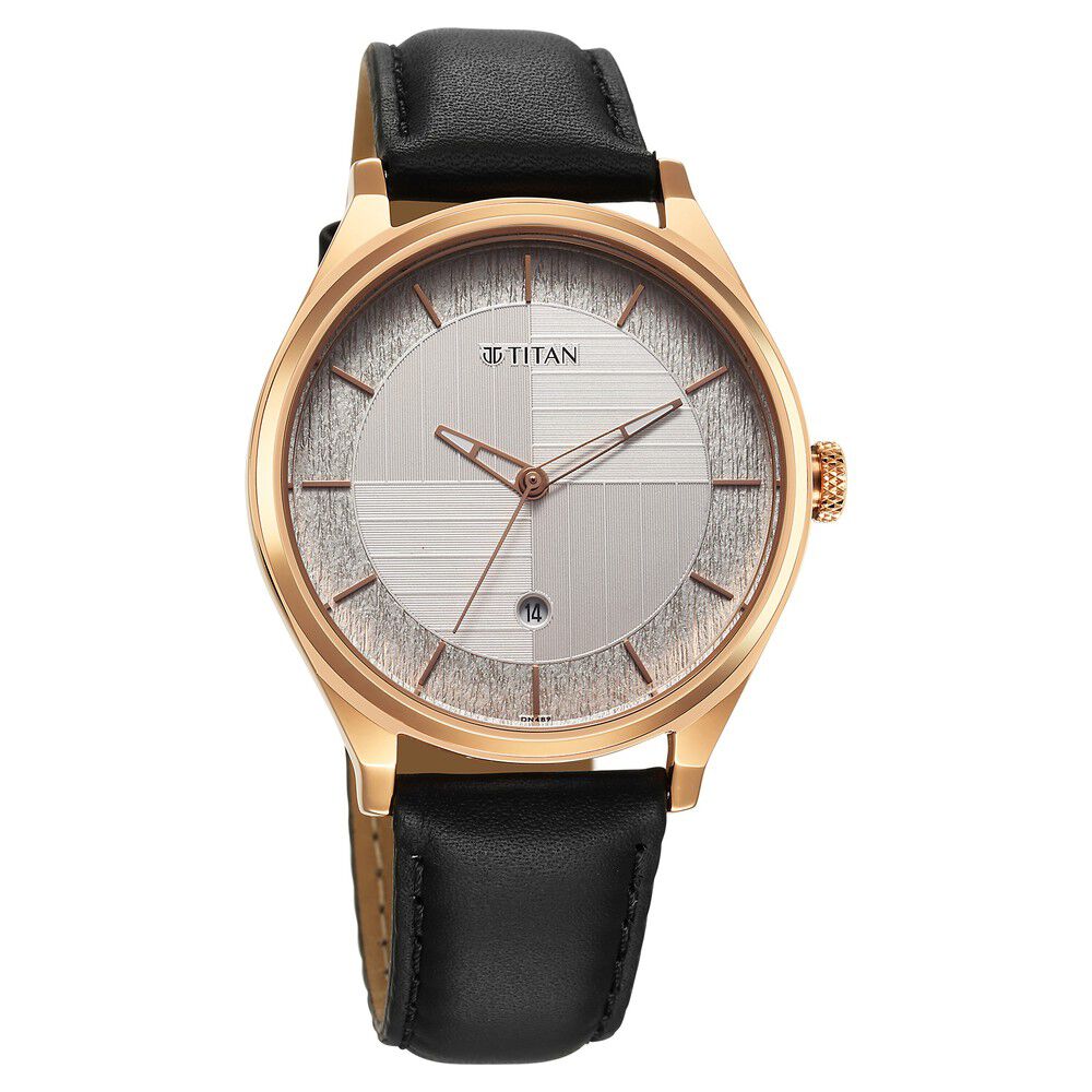 Buy Online Titan Neo Economy Quartz Analog with Date Silver Dial Black Leather Strap Watch For Men 1802wl02 Titan