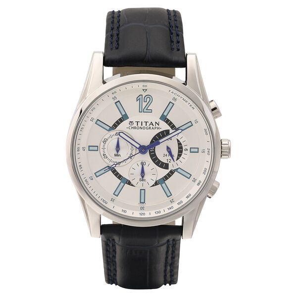 Titan Quartz Chronograph White Dial Leather Strap Watch for Men - image number 1