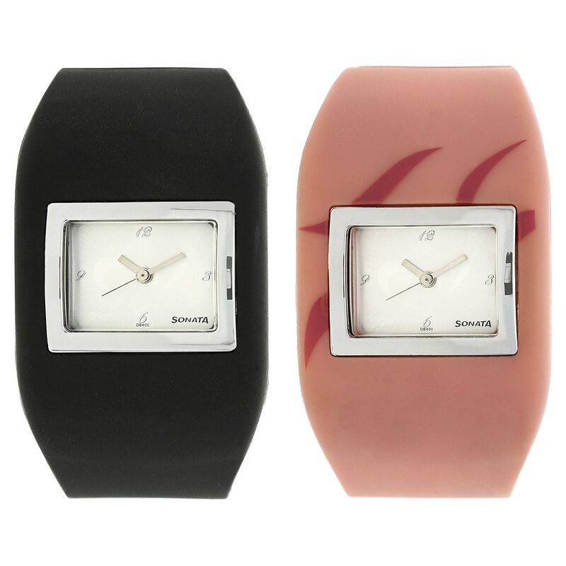 SF Quartz Analog White Dial Plastic Strap Watch for Women