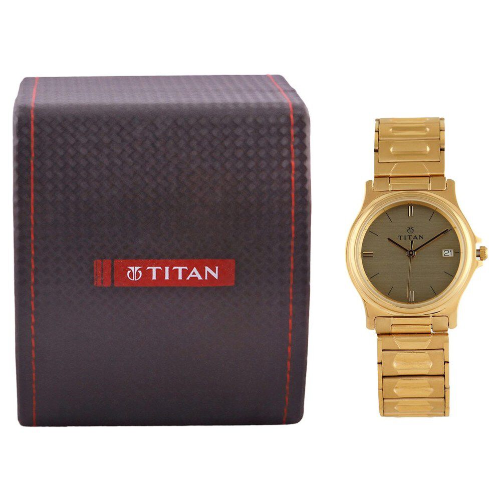 Buy Online Titan Quartz Analog with Date Champagne Dial Watch for Men ne389ym17 Titan