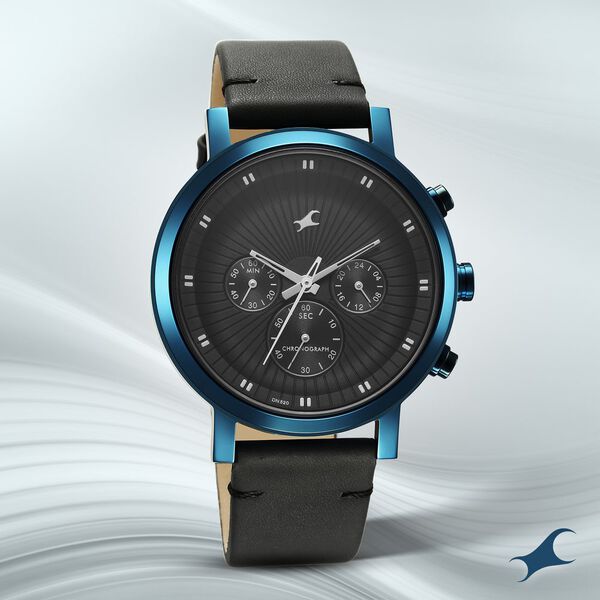 Fastrack Kronos Multifunction Black Dial Leather Strap Watch for Guys - image number 3