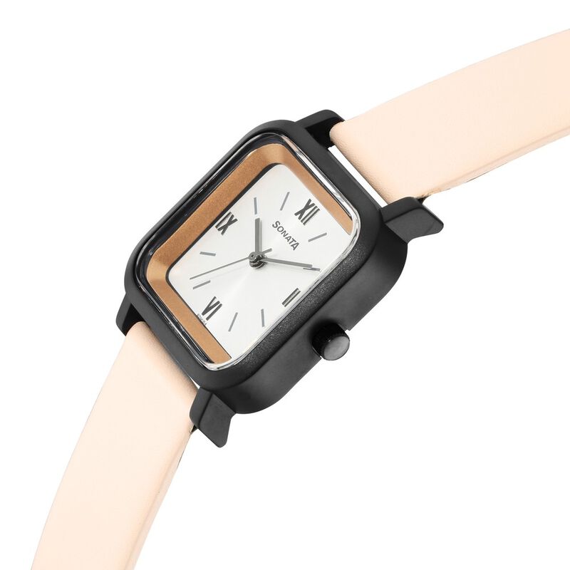 Sonata Pop Silver Dial Women Watch With Leather Strap - image number 2