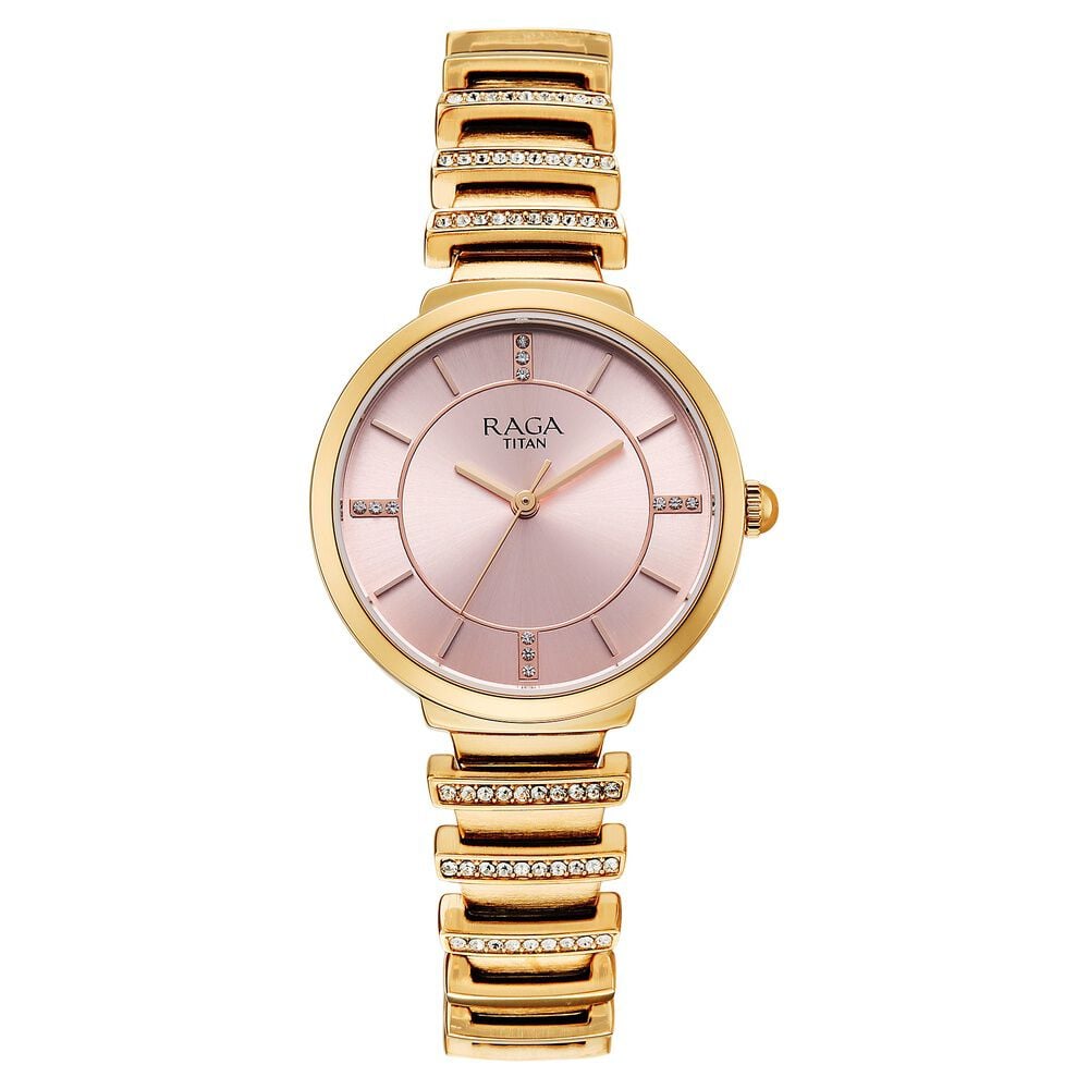 Titan Raga Spotlight Quartz Analog Pink Dial Rose Gold Metal Strap Watch For Women-image-16