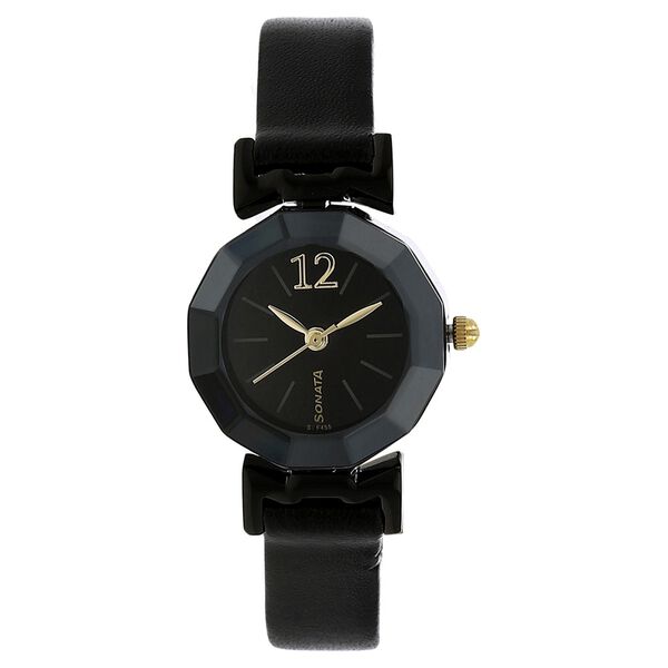 Sonata Quartz Analog Black Dial Leather Strap Watch for Women - image number 0