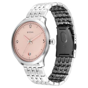 Titan Timeless Treasures Quartz Analog with Date Pink Dial With Silver Color Stainless Steel Strap Watch For Men