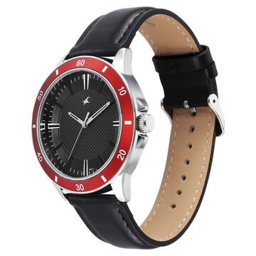 Fastrack Stunners X Quartz Analog Black Dial Leather Strap Watch For Guys