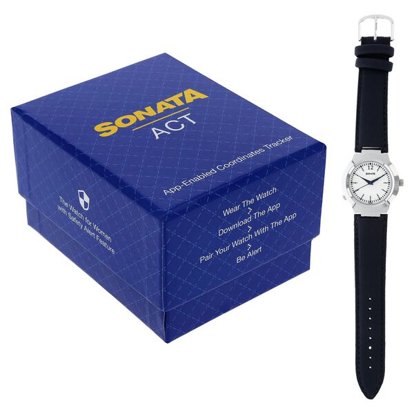 Sonata Act Safety Watch White Dial Women Watch With Leather Strap - image number 5