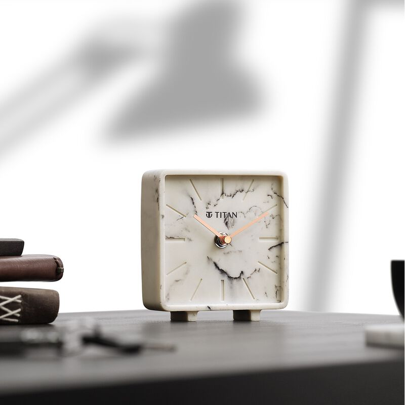 Titan Contemporary Marble Texture Table Clock 12.5 x 12.5 cm (Small)